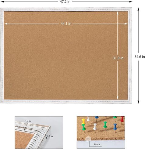 لوحة إعلانات Board2by Cork Board مقاس 36 × 48، لوحة فلين بإطار خشبي أبيض مقاس 4x3، لوحة مكتب لفلين الحائط، لوحة دبوس إشعار كبيرة مثبتة على الحائط مع 16 دبابيس دفع للمدرسة والمنزل والمكتب in Kuwait