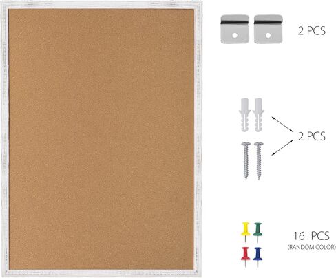 لوحة إعلانات Board2by Cork Board مقاس 36 × 48، لوحة فلين بإطار خشبي أبيض مقاس 4x3، لوحة مكتب لفلين الحائط، لوحة دبوس إشعار كبيرة مثبتة على الحائط مع 16 دبابيس دفع للمدرسة والمنزل والمكتب in Kuwait