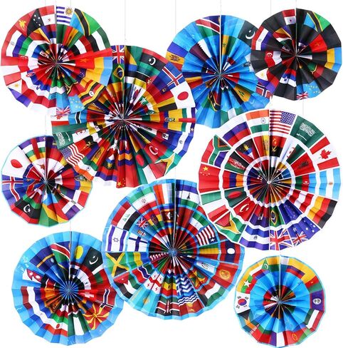 Outus 18 Pcs International World Flags Classroom Decorations Around the World Hanging Paper Fans Country Flags International Decor Party Banner Garland for Office Classroom Decor in Saudi Arabia