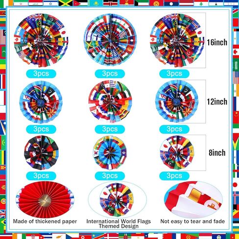 Outus 18 Pcs International World Flags Classroom Decorations Around the World Hanging Paper Fans Country Flags International Decor Party Banner Garland for Office Classroom Decor in Saudi Arabia