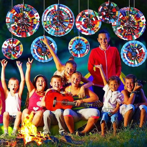 Outus 18 Pcs International World Flags Classroom Decorations Around the World Hanging Paper Fans Country Flags International Decor Party Banner Garland for Office Classroom Decor in Saudi Arabia