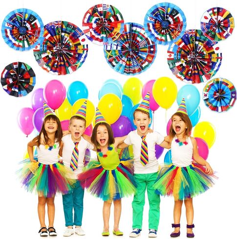 Outus 18 Pcs International World Flags Classroom Decorations Around the World Hanging Paper Fans Country Flags International Decor Party Banner Garland for Office Classroom Decor in Saudi Arabia