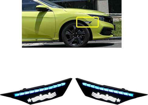 مصابيح LED للعلامات الجانبية الأمامية تناسب 2016-2021 Honda Civic 10th Gen Sedan Coupe Hatchback Switchback أزرق كهرماني المصد الأمامي بدوره إشارة عاكس مصابيح Sidemarker in Kuwait