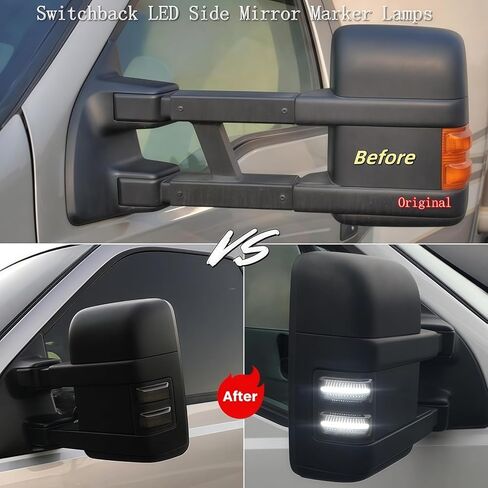 Switchback LED Side Mirror Marker Lights Compatible with 2008-2016 Ford F250 F350 F450 F550 Superduty Side Mirror Turn Signal Lights, Smoked Lens DRL Running Parking Tow 6000K White Lamp in Kuwait