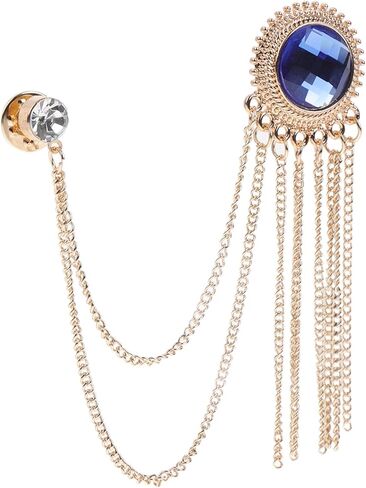 Uonlytech Men’s Brooch Pin Vintage Decorative Lapel Pin Gold Chain and Blue Gemstone Tassel for Business Suit Collar Accessories in Saudi Arabia