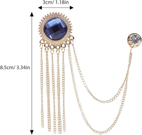 Uonlytech Men’s Brooch Pin Vintage Decorative Lapel Pin Gold Chain and Blue Gemstone Tassel for Business Suit Collar Accessories in Saudi Arabia
