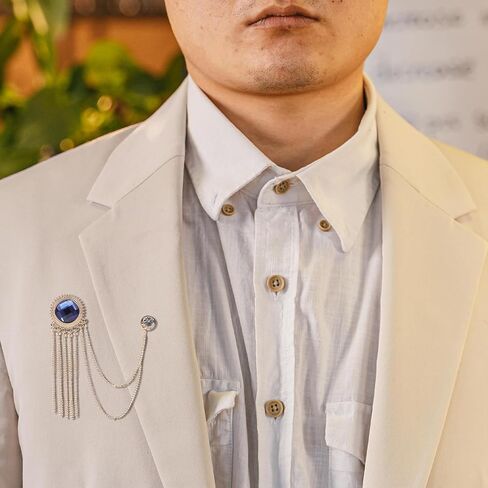 Uonlytech Men’s Brooch Pin Vintage Decorative Lapel Pin Gold Chain and Blue Gemstone Tassel for Business Suit Collar Accessories in Saudi Arabia