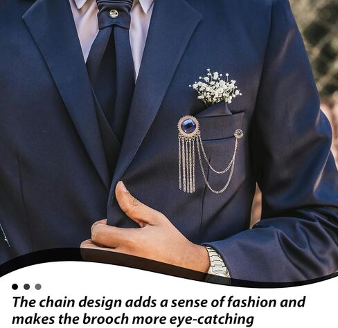 Uonlytech Men’s Brooch Pin Vintage Decorative Lapel Pin Gold Chain and Blue Gemstone Tassel for Business Suit Collar Accessories in Saudi Arabia