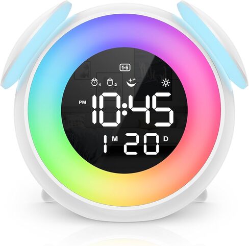 ساعة منبه للأطفال، ساعة منبه موافق للاستيقاظ، ساعة تدريب على نوم الأطفال الصغار مع إضاءة ليلية متعددة الألوان، 7 نغمات رنين، 3 مستويات صوتية، منبه مزدوج، قيلولة بعد الظهر للأطفال والبنات والأولاد والكبار in Kuwait