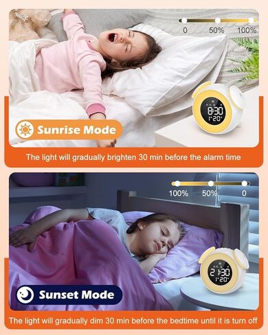 ساعة منبه للأطفال، ساعة منبه موافق للاستيقاظ، ساعة تدريب على نوم الأطفال الصغار مع إضاءة ليلية متعددة الألوان، 7 نغمات رنين، 3 مستويات صوتية، منبه مزدوج، قيلولة بعد الظهر للأطفال والبنات والأولاد والكبار in Kuwait