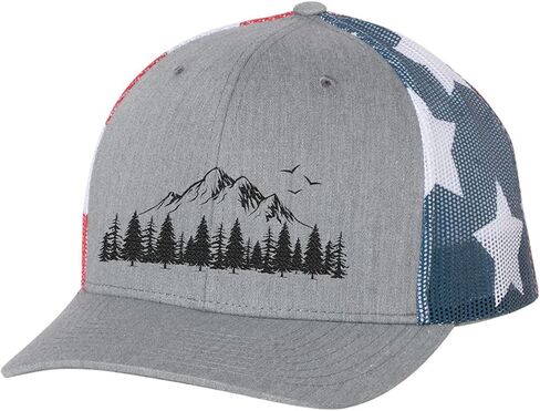 Heritage Pride Mountain Scene Tamarak Pine Forest Embroidered Mesh Back Trucker Hat in Kuwait