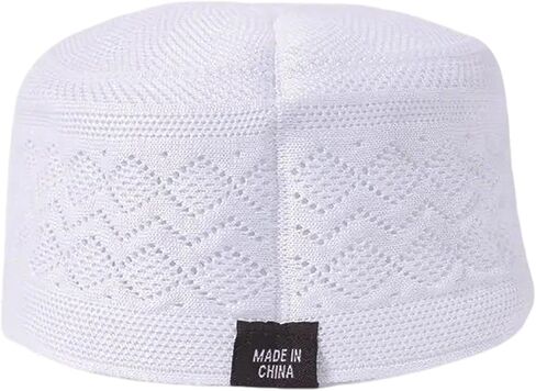 Muslims Ethnic Kufi Hat Comfortable Breathable Cotton Hat for Men with Hollowed Design for Adult Daily in Saudi Arabia