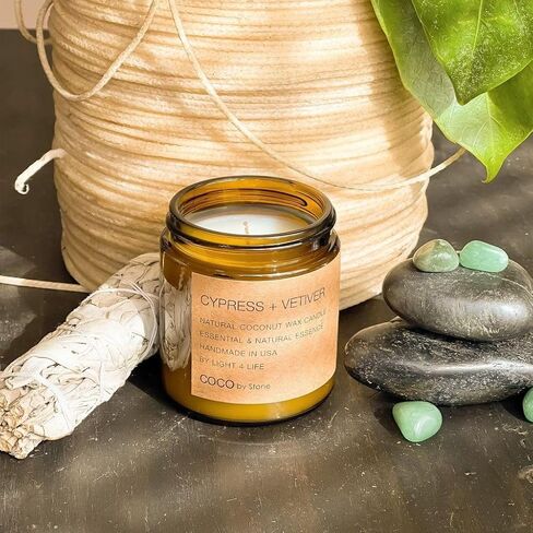 شمعة شمع السرو + نجيل الهند الطبيعي وجوز الهند والمشمش بوزن 7.2 أونصة in Kuwait