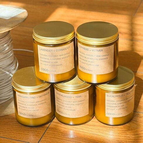 شمعة شمع السرو + نجيل الهند الطبيعي وجوز الهند والمشمش بوزن 7.2 أونصة in Kuwait