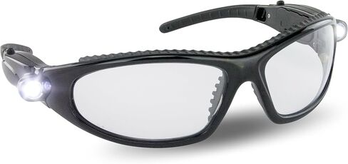LED Inspector Safety Glasses | Protective Eyewear | Black Frame, Polycarbonate Clear Frames | Low to High Impact | Built-In LED Lights | 99.9% UV Protection | Woodworking, Construction, Mechanic in Kuwait