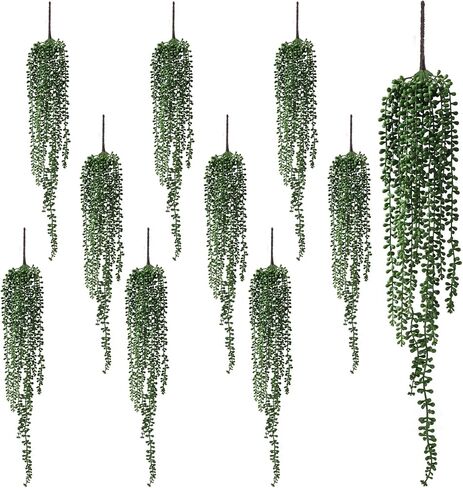 10 قطع من نباتات اللؤلؤ الصناعية، سلسلة صناعية من اللؤلؤ المعلقة باللون الأخضر، نباتات بلاستيكية وهمية للمنزل وغرفة النوم وحفلات الزفاف وحفلات عيد الميلاد والمكتب والفناء الخارجي وديكور الحديقة in Kuwait