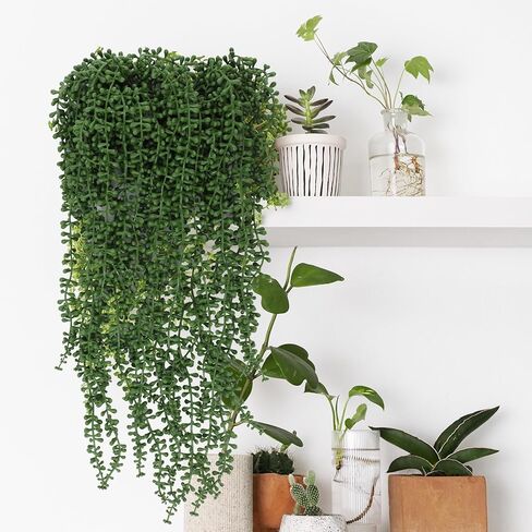 10 قطع من نباتات اللؤلؤ الصناعية، سلسلة صناعية من اللؤلؤ المعلقة باللون الأخضر، نباتات بلاستيكية وهمية للمنزل وغرفة النوم وحفلات الزفاف وحفلات عيد الميلاد والمكتب والفناء الخارجي وديكور الحديقة in Kuwait