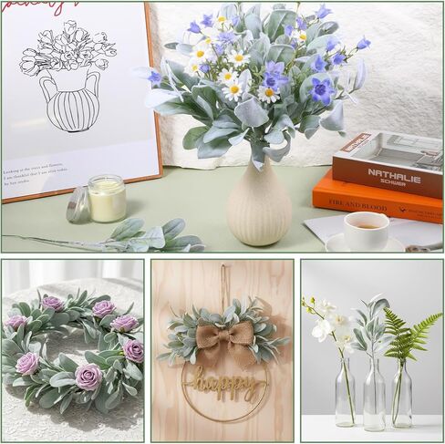 SHENLIU 20 جهاز كمبيوتر شخصى من خروف الأذن الاصطناعي ينبع 14 بوصة من أوراق المريمية المتجمعة لحفلات الزفاف باقات يختار قطعة مركزية لحفلات الزفاف في المنزل المزرعة DIY إكليل الزهور in Kuwait