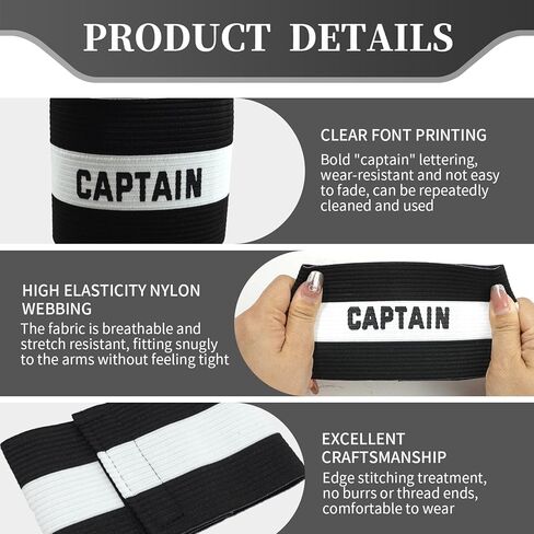 4 Pack Elastic Soccer Captain Armbands for Adults & Youth, Adjustable Sports Arm Bands with “CAPTAIN" Print, Durable Football Basketball Volleyball Team Leader Bands for Training and Match Use in Kuwait