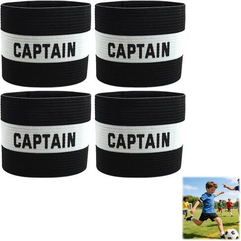 4 Pack Elastic Soccer Captain Armbands for Adults & Youth, Adjustable Sports Arm Bands with “CAPTAIN" Print, Durable Football Basketball Volleyball Team Leader Bands for Training and Match Use in Kuwait