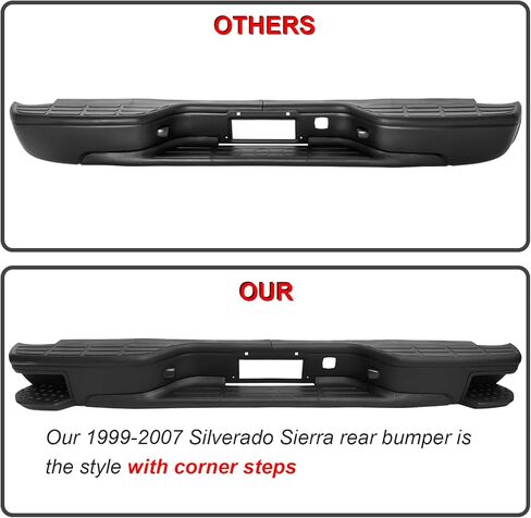 Black Rear Step Bumper with Side Pads Fit For 1999 2000 2001 2002 2003 2004 2005 2006 Chevy Silverado GMC Sierra 1500 Fleetside in Kuwait