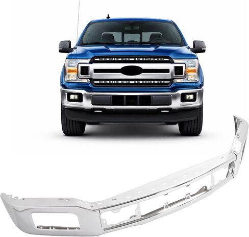 Front Bumper Face Bar Compatible with 2018-2020 Ford F-150 W/Fog Lamps Replacement For JL3Z-17757-A FO1002430 Bumper Cover Steel Chrome Silvery 3PCS in Saudi Arabia