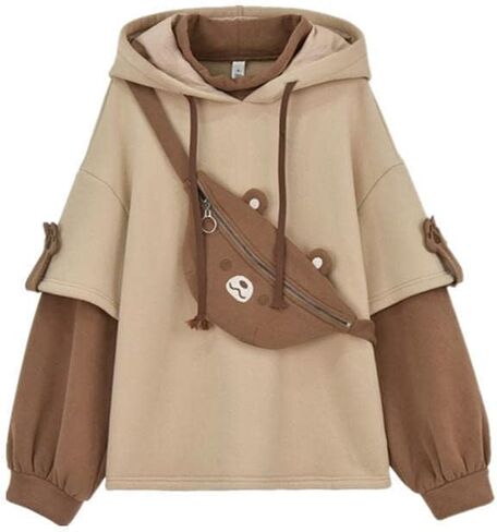 بلوفر Kawaii للنساء، لطيف على شكل دب، بأكمام طويلة، بقلنسوة، ملابس جمالية in Kuwait