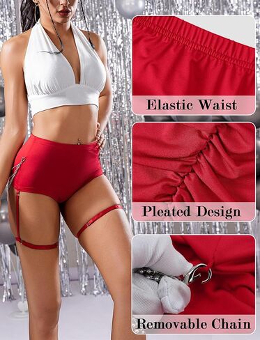 FEOYA Women High Waist Booty Shorts Club Party Rave Bottoms Sport Yoga Hot Pants with Garters Chains in Saudi Arabia