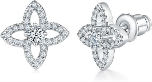 MINDDHA 14K Gold Plated - 925 Sterling Silver Post - Four-Leaf Clover Stud Earrings for Women – Dainty Clover Earrings with Cubic Zirconia – Jewelry for Everyday Wear or Occasions (12.5mm x 12.5mm) in Kuwait