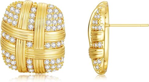 أقراط كبيرة للنساء أقراط ذهبية 18 قيراط مطلية بالذهب مكعب زركون مربع منسوج تصميم خفيف الوزن لا يسبب الحساسية in Kuwait