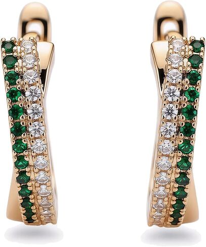 Elegant Minimalist Diamond Ear Studs Earrings, Black and White CZ Stones Zirconia Hoop Huggie Earrings for Women - Sparkling Diamond Earrings Fashion Jewelry in Kuwait