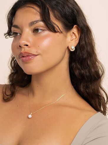 Altitude Boutique Pearl Knocker Earrings in CZ Halo Frame | 8mm Genuine Freshwater Cultured Pearls | 14K Gold-Plated or Rhodium-Plated with CZ Accent | Statement Circle Drop Studs for Women in Saudi Arabia