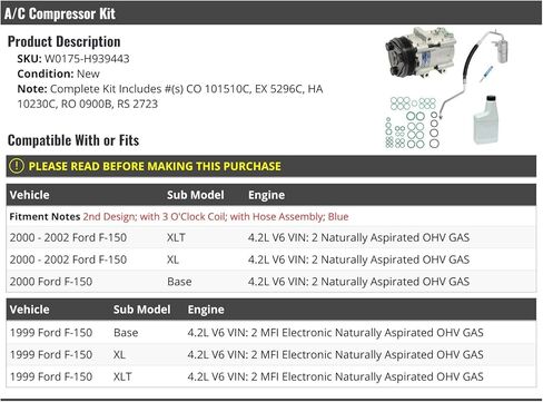 A/C Compressor Kit - Compatible with 1999-2002 Ford F150 in Saudi Arabia
