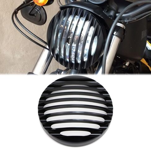 Dreamseek 5.75 inch Black Headlight Grille Cover for Harley 2004-2014 Sportster XL883 XL1200 exterior CNC Billet Aluminum Front Head Lamp Guard Grille Trim Black in Saudi Arabia