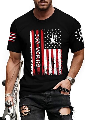 قمصان الرابع من يوليو للرجال تيشيرتات العلم الأمريكي الوطني الذكرى 250 لعيد الاستقلال تي شيرت علوي in Kuwait