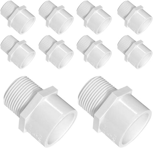 1/2IN أبيض 2-Way SCH40 PVC ذكر تركيبات أنابيب محول، تجهيزات أنابيب بخيط خارجي، مقاومة للصدمات (10 عبوات) in Kuwait