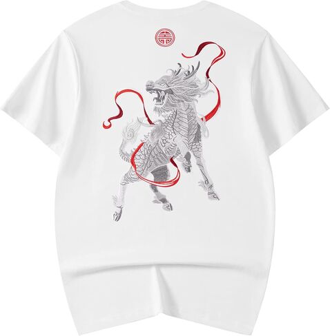 Niepce Inc Japanese Streetwear Raging Kirin Embroidery Graphic Tees for Men in Saudi Arabia