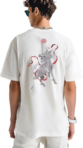 Niepce Inc Japanese Streetwear Raging Kirin Embroidery Graphic Tees for Men in Saudi Arabia