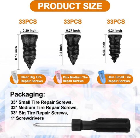 طقم سدادات الإطارات 100 قطعة براغي لإصلاح الإطارات، تتضمن 3 أحجام من البراغي في الإطارات ومقابس البراغي in Kuwait