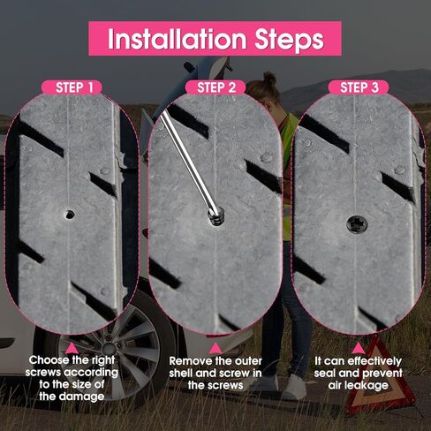 طقم أظافر مطاطي لإصلاح الإطارات 40 قطعة مع حجمين من المسامير المطاطية ومفك البراغي، لإصلاح الإطارات الفراغية السريعة في السيارات والدراجات النارية والشاحنات والدراجات (أسود) in Kuwait