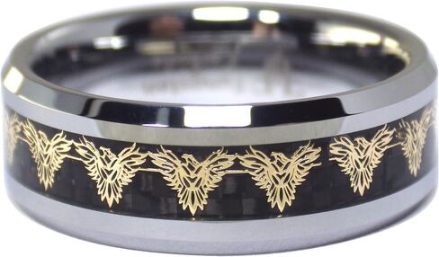 Fantasy Forge Jewelry Gold Phoenix Black Carbon Fiber Tungsten Ring Mens Womens 8mm Wedding Band Sizes 5-17 in Kuwait