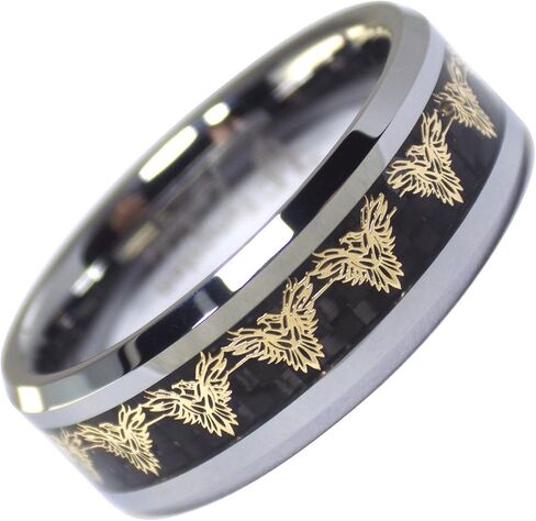 Fantasy Forge Jewelry Gold Phoenix Black Carbon Fiber Tungsten Ring Mens Womens 8mm Wedding Band Sizes 5-17 in Kuwait