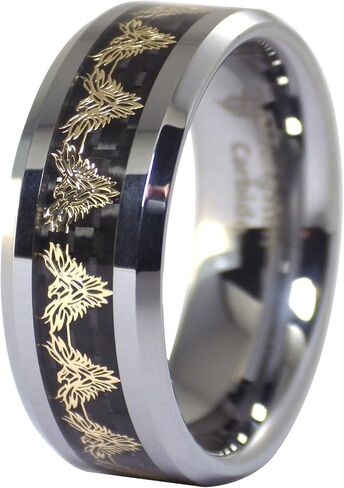 Fantasy Forge Jewelry Gold Phoenix Black Carbon Fiber Tungsten Ring Mens Womens 8mm Wedding Band Sizes 5-17 in Kuwait