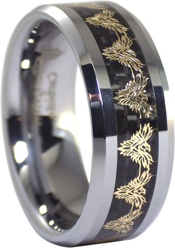 Fantasy Forge Jewelry Gold Phoenix Black Carbon Fiber Tungsten Ring Mens Womens 8mm Wedding Band Sizes 5-17 in Kuwait