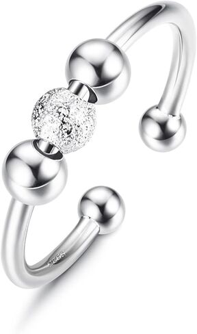 Sllaiss 925 Sterling Silver Fidget Rings for Anxiety for Women Men Beads Stress Relief Spinner Ring 14K White Gold Plated Adjustable Spinning Anti Anxiety Ring in Kuwait