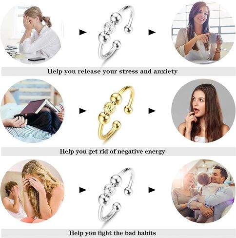 Sllaiss 925 Sterling Silver Fidget Rings for Anxiety for Women Men Beads Stress Relief Spinner Ring 14K White Gold Plated Adjustable Spinning Anti Anxiety Ring in Kuwait