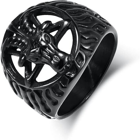 خاتم كيمستون القوطي من التيتانيوم الصلب للرجال - مجوهرات عتيقة على شكل رأس الماعز لأسلوب راكبي الدراجات النارية in Kuwait