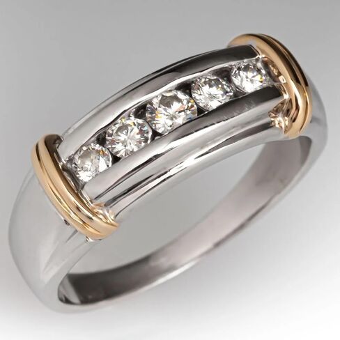 Dazzling Two-Tone Color Inlaid with Synthetic White Cubic Zirconia Women Men Rings Round Fashion Party Engagement Wedding Rings Jewelry in Saudi Arabia