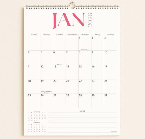 Wall Calendar 2026-2027, 18 Months, Runs From January 2026 to June 2027, 17" x 12" Large Wall Calendar with Hanger, Thick Paper, Spiral Binding, Easy to Write Down Your Plans and Daily/Elegance in Saudi Arabia