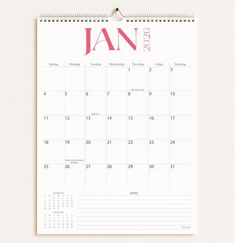 Wall Calendar 2026-2027, 18 Months, Runs From January 2026 to June 2027, 17" x 12" Large Wall Calendar with Hanger, Thick Paper, Spiral Binding, Easy to Write Down Your Plans and Daily/Elegance in Saudi Arabia